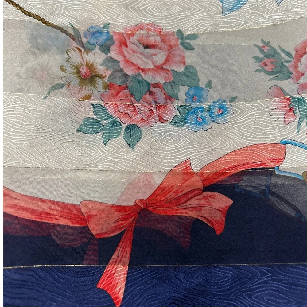 VTG Casca 100% Silk Floral Coquette Square Scarf Blue Pink Ivory 34